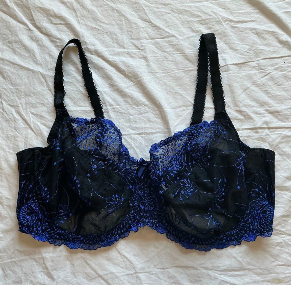 Fit Fully Yours Nicole See-Thru Lace Bra 40F Black/Blue